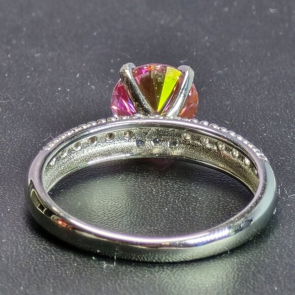 Pink 2 ct Moissanite Silver with CZ Accents and Channel-Set Band Size 9 - Picture 4 of 14